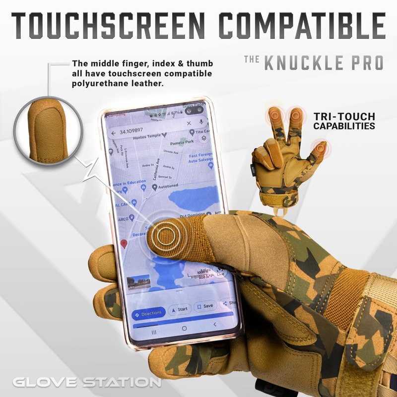 Glove Station Gloves for Men, Touchscreen Utility Gloves with Hard Knuckle Protection for Motorcycle Riding, Airsoft and Outdoor Work, Camouflage, Medium