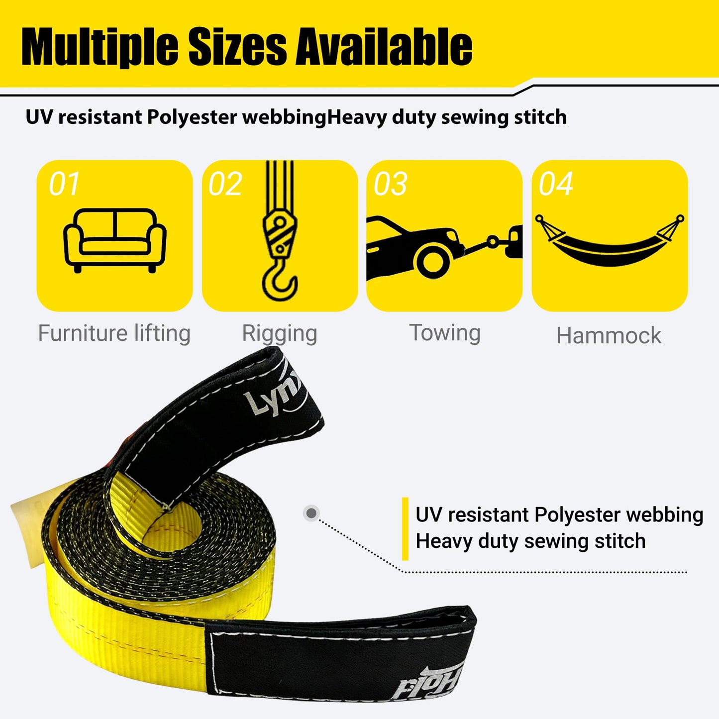 2''x 10FT Lift Sling Web Strap/Wear Guard End, Heavy Duty Flat Eye Lifting Sling with 15,000 lbs Reinforced Loops for Tree Saver Lifting Furniture Appliances Machine 2PK