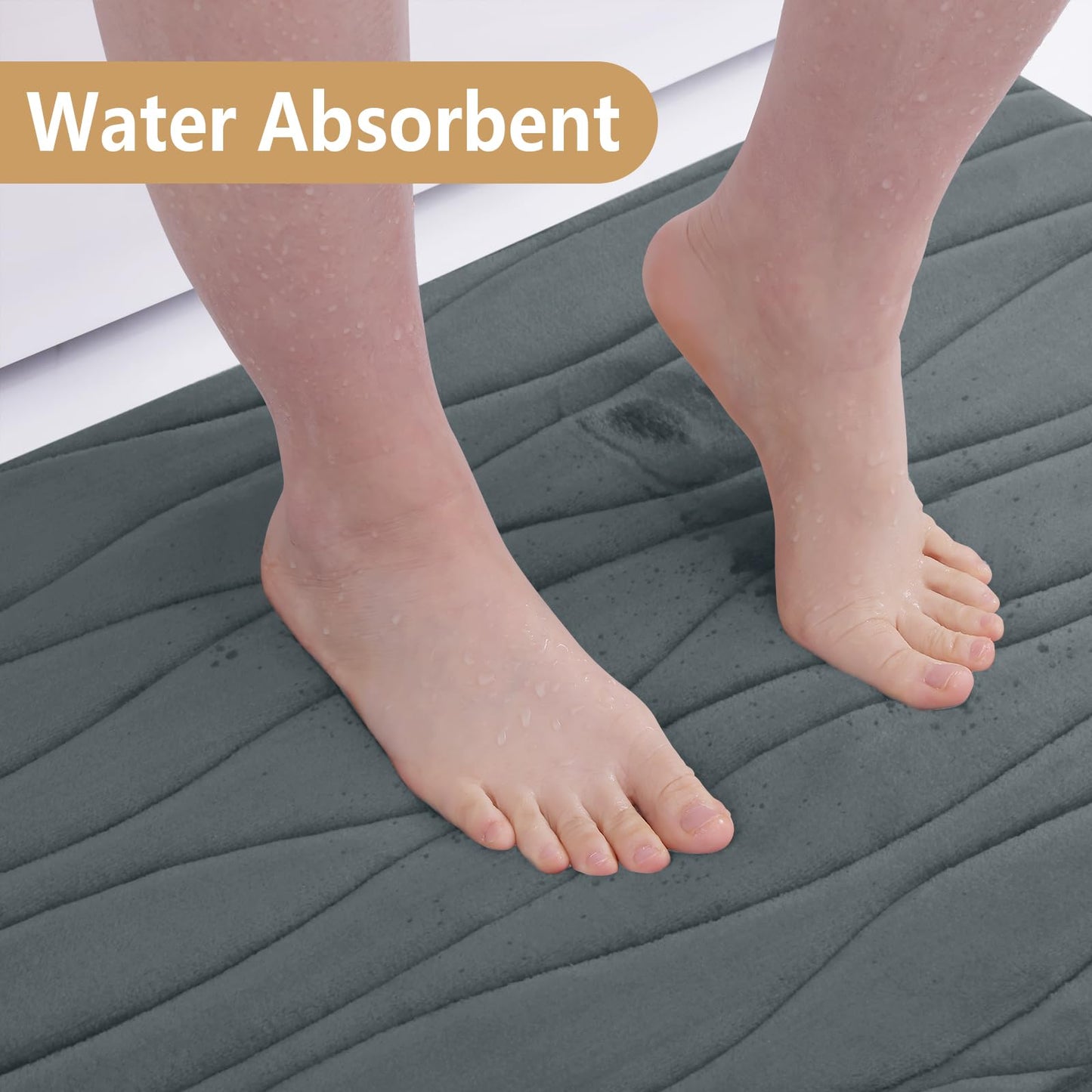 Buganda Memory Foam Bathroom Rug Mat 24x16, Extra Soft and Absorbent Bath Mats, Non-Slip and Machine Washable Bath Rugs for Bathroom Floor,Tub and Shower, Dark Grey