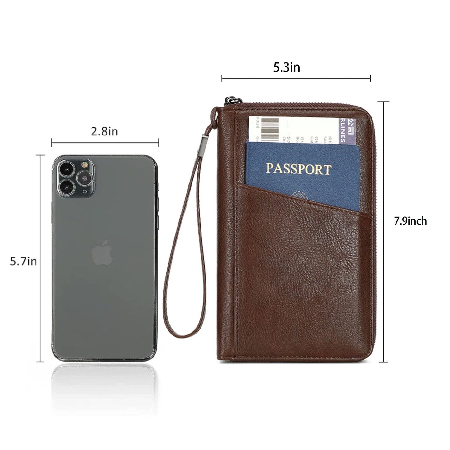 Family Passport Holder for Travel Women and Men RFID Passport Holder with Zipper Passport Case Passport cover Passport Wallet Travel Essentials and Accessories(Family,Coffee)