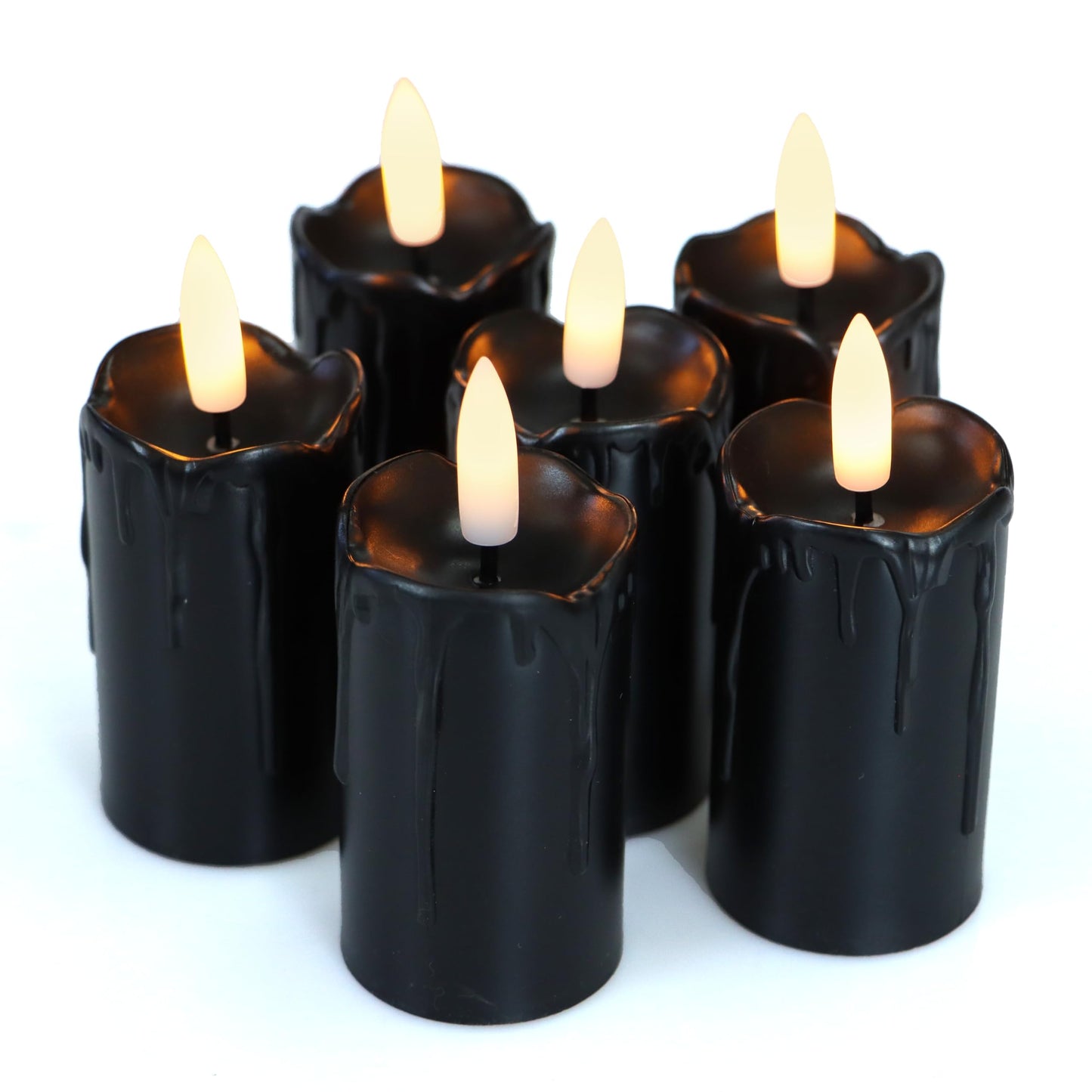 CANDLE CHOICE Battery Operated Flameless Votives with Auto Daily Cycle Timer Long Lasting Realistic Black Wick Electric LED Candles Wedding Party Holiday Halloween Christmas Decorations 6 Pack Black
