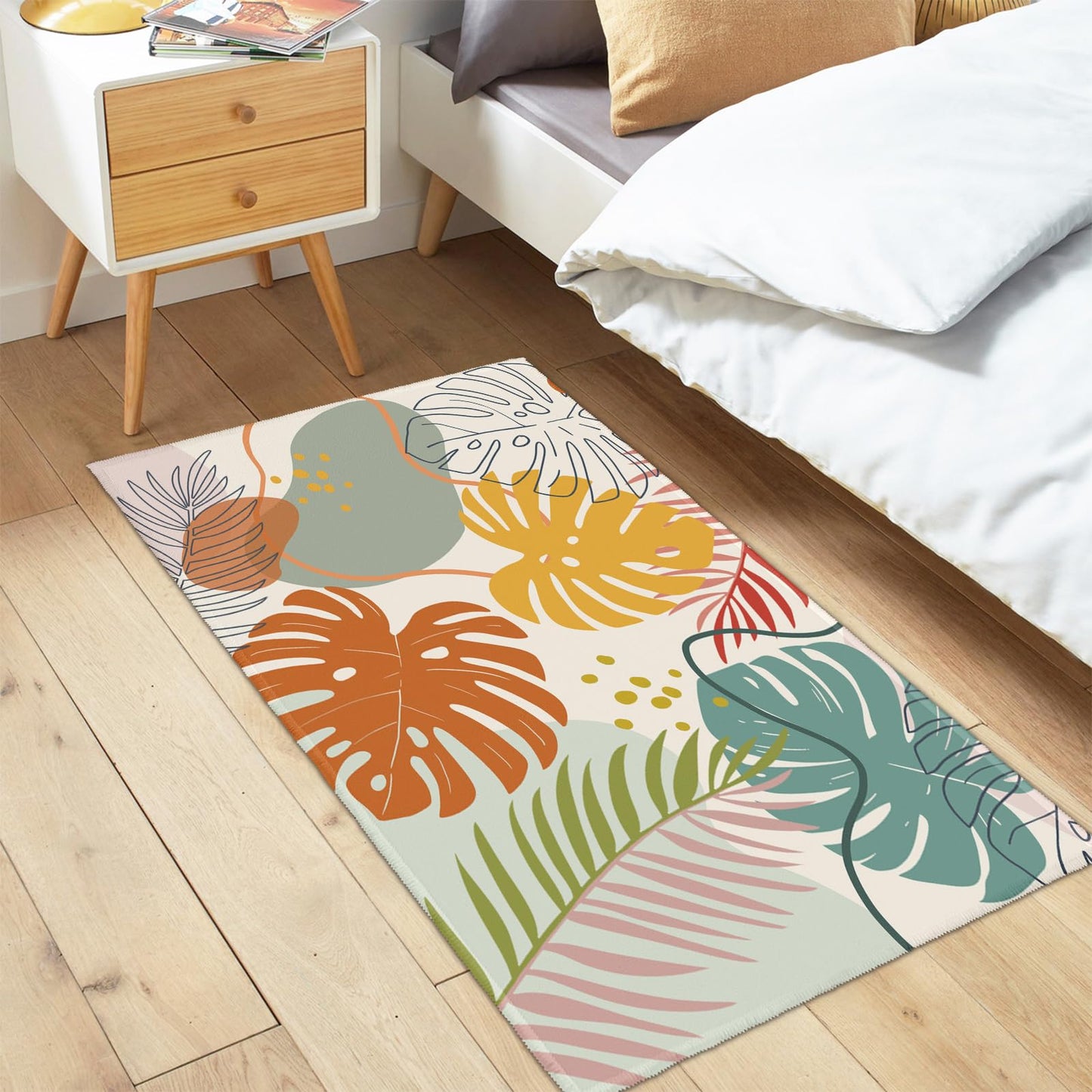 Wualmondor Abstract Tropical Rugs 2x3 Feet Colorful Monstera Palm Leaves Entryway Rug Boho Modern Art Non Slip Low Pile Throw Rug Doormat Carpet for Entrance Kitchen Bathroom