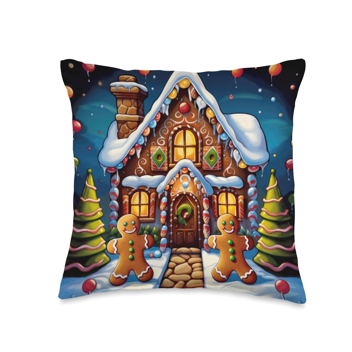 Christmas Gingerbread House Candy Cane X-Mas Throw Pillow