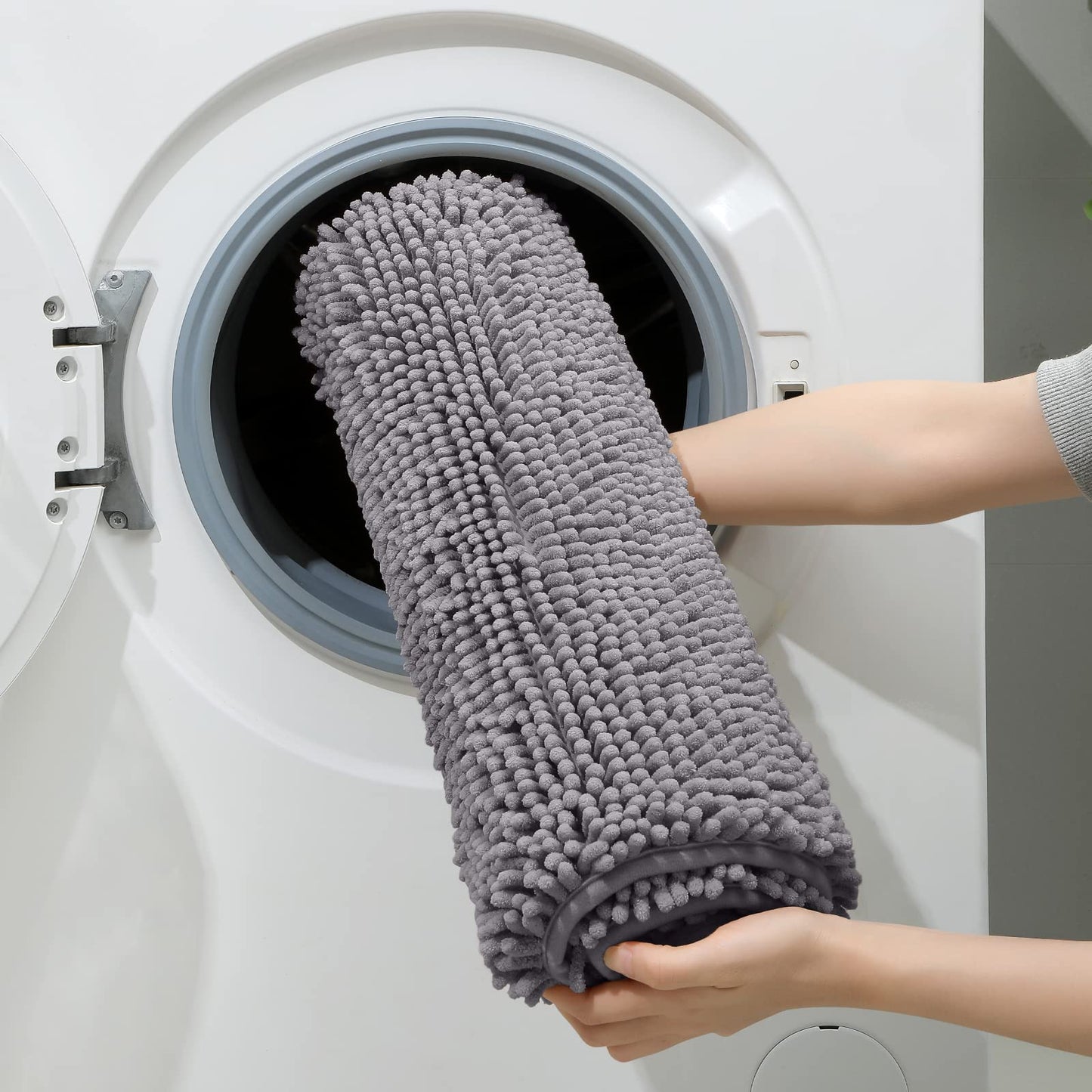 HOMEIDEAS 3 Pieces Bathroom Rugs, Soft Thick Absorbent Chenille Bath Mats, Washable Non-Slip Floor Rugs for Shower & Bath, Grey