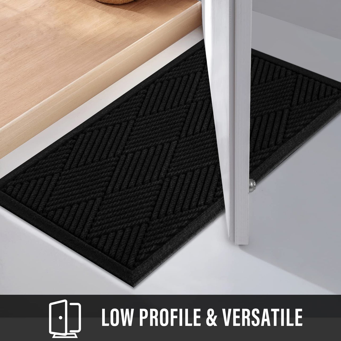 HIYARD Durable Front Door Mat, Absorbent Muddy Dirt Resist Welcome Door Mats Outdoor Indoor, Stain and Fade Resistant, Non-Slip Rubber Backing Low Profile Doormat for Entryway, 30×17, Black