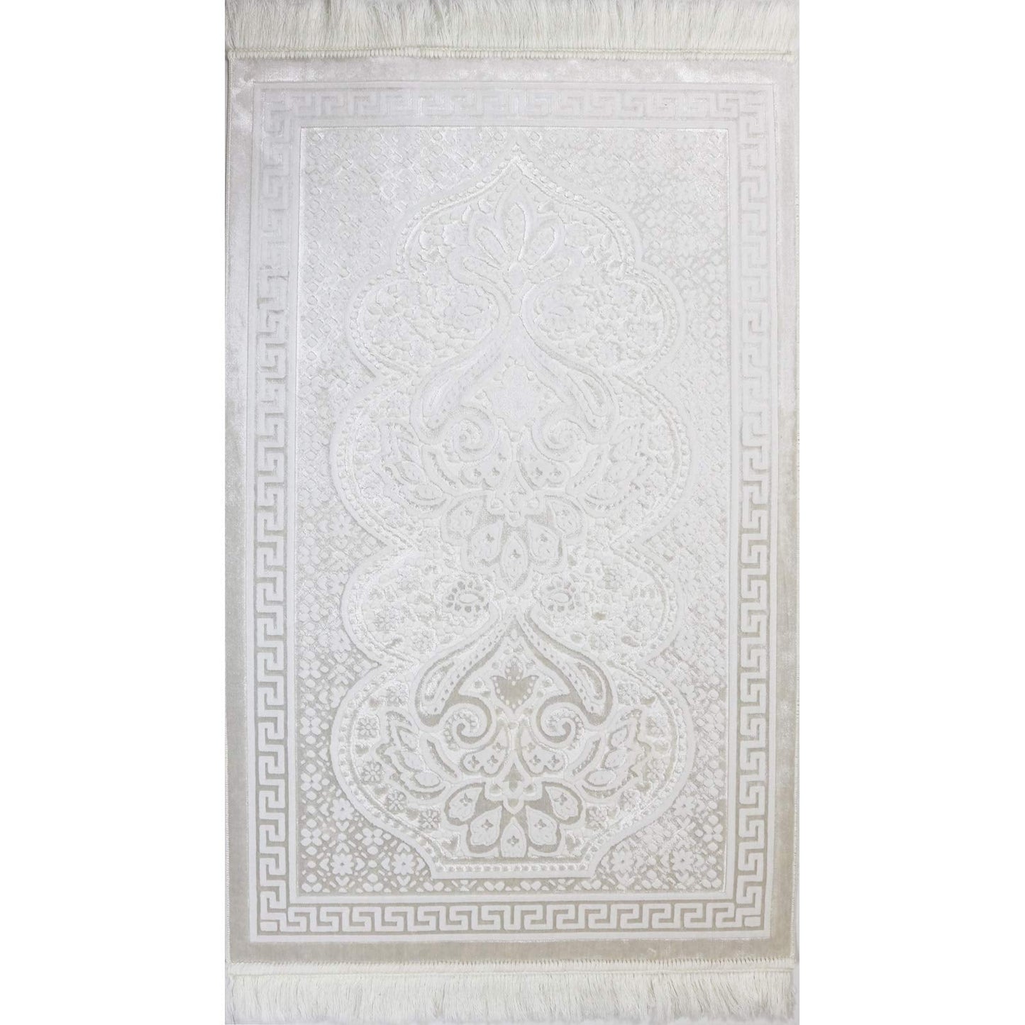 Modefa Luxury Velvet Prayer Rug with Prayer Beads | Soft Elegant Muslim Turkish Janamaz Sajada Carpet for Men and Women | Plain Solid Prayer Mat Ramadan Eid Gift - Paisley (Vanilla Creme)
