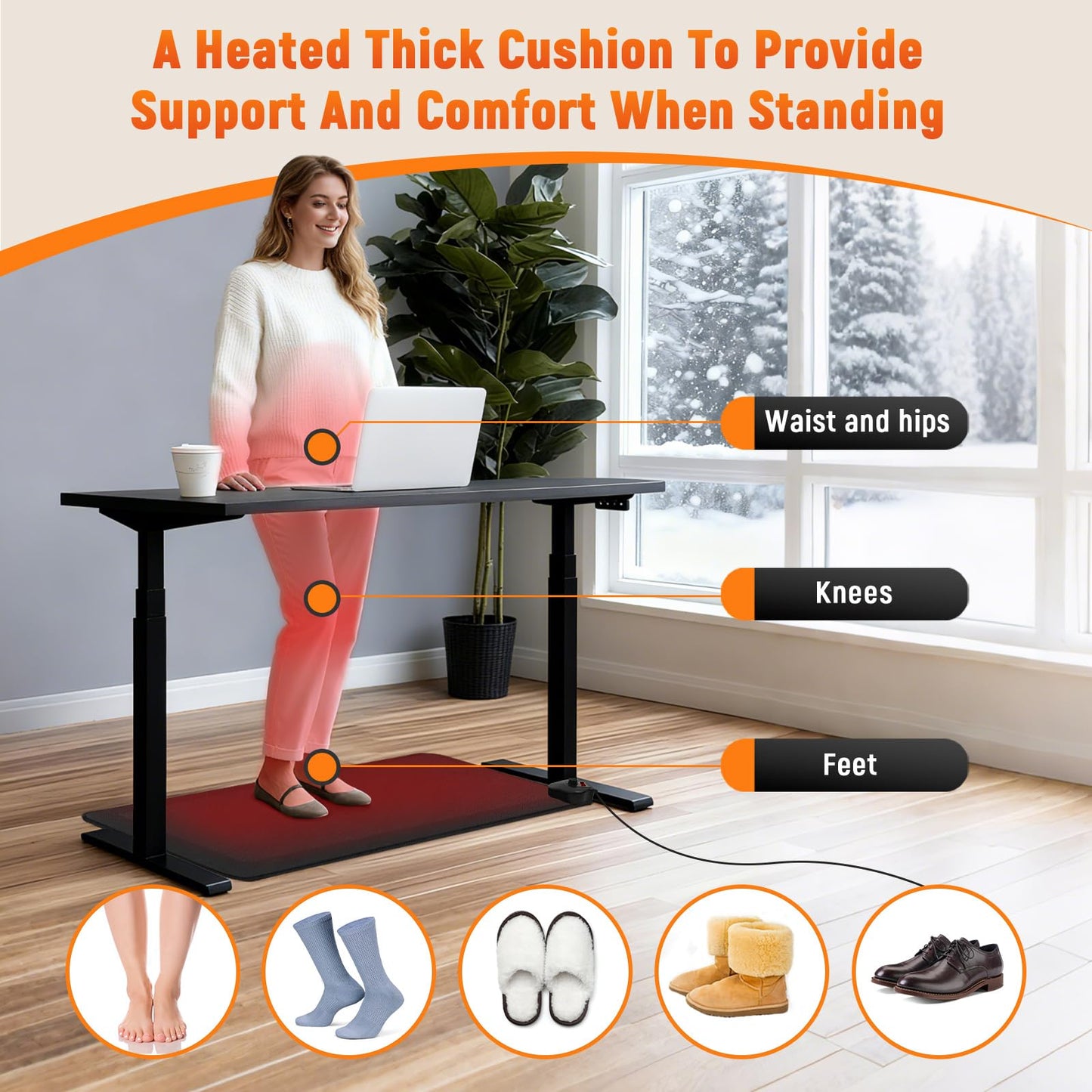 Heated Anti-Fatigue Floor Mat Under Desk - Heated Standing Mat Cushioned with Foot Warmer 17.7"x30",8 Levels Temp & 12H Timer, 1.2" Thick Comfort Foam Heating Pad for Kitchen,Office,Home,Durable