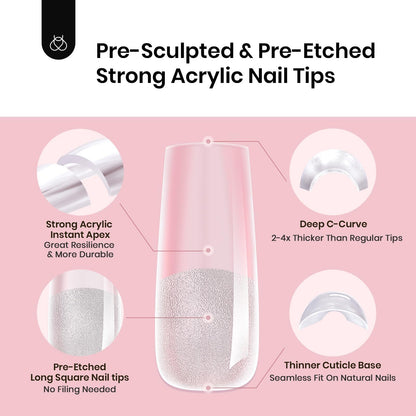 Beetles Tipex Gel Nail Kit, Medium Almond Nail Tips 224 Pcs 16 Sizes Pre-Building Pre-Etched Thick Acrylic Tips with Tipex Glue, Mini Lamp