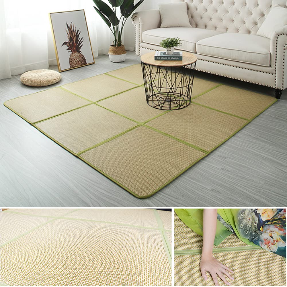 Nisorpa 71'' x 71'' Japanese Tatami Mat Igusa Tatami Mattress 0.47'' Thick Japanese Floor Mattress Rattan Non-Slip Breathable Memory Foam Area Rug Bedroom Mat, Green