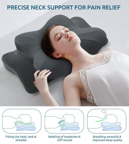 Cervical Pillow for Neck and Shoulder, Ergonomic Contour Memory Foam Pillows for Sleeping, Cooling Neck Support Pillow for Back Stomach Side Sleeper Dark Grey