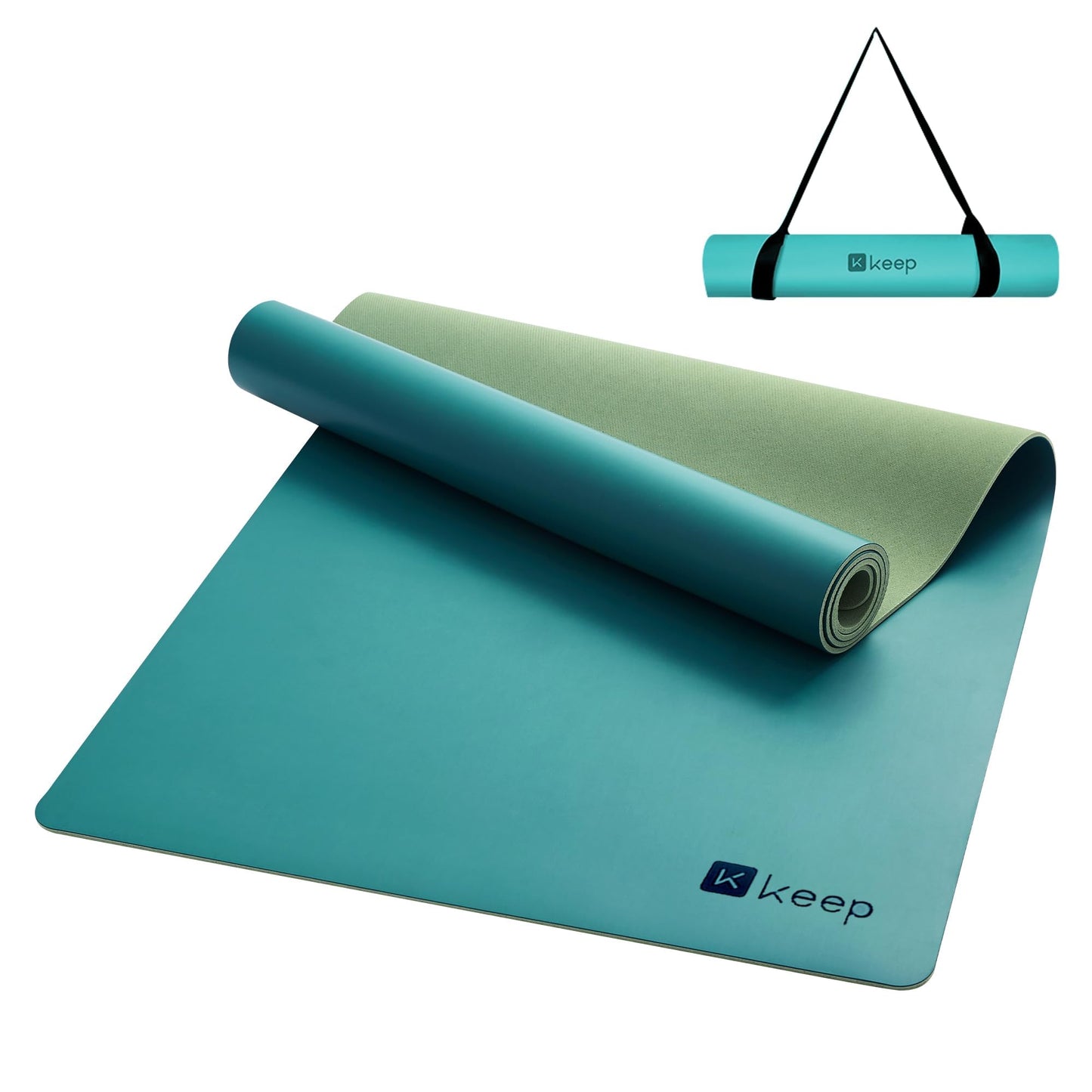 KEEP Rubber Yoga Mat - Professional Sweat Absorbent PU & Natural Rubber. Non Slip Workout Mats for Women & Men, 5mm Thick, 72"x26" Extra Long Wide Pad for Hot Yoga, Pilates, HIIT, Home Gym - Strap Included,Green