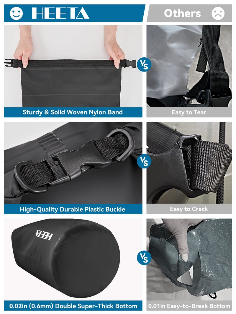 HEETA Waterproof Dry Bag for Women Men, Roll Top Lightweight Dry Storage Bag Backpack with Emergency Whistle for Travel, Kayaking, Boating, Camping, Beach, Cruise Ship Essentials (Black, 40L)