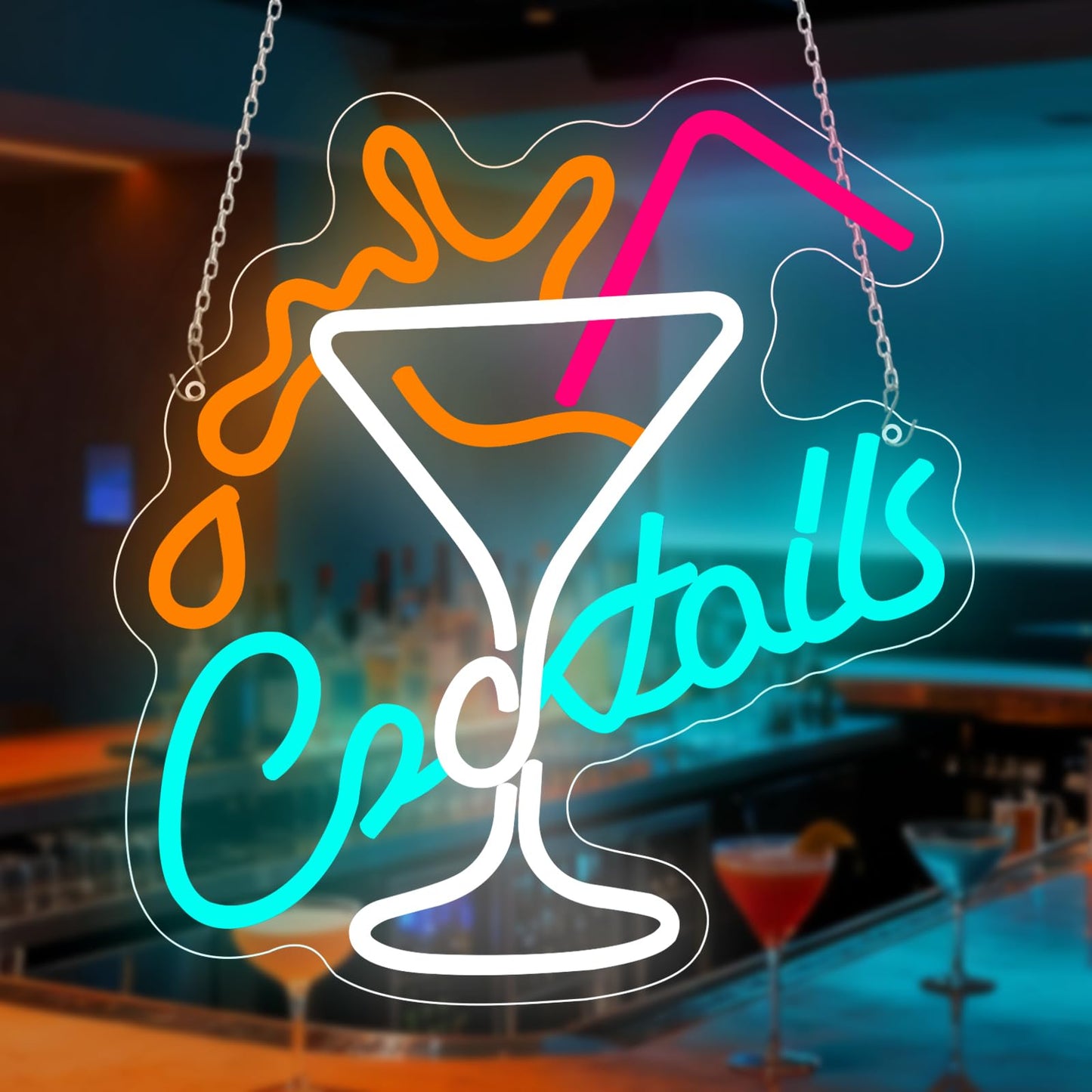 Cocktails Bar Neon Sign for Wall Decor, Led Cocktail Sign Glass Shaped USB Powered Neon Lights for Home Bar Man Cave Pub Cafe Beer Shop Art Wall Decoration
