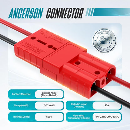 Hilictokt Anderson Connector 50A, 6AWG - 12AWG Battery Quick Connect 12V-36V Anderson Plug Winch Wiring Kit for Winch, RV, Truck & Marine Applications (2-Pack) -Red