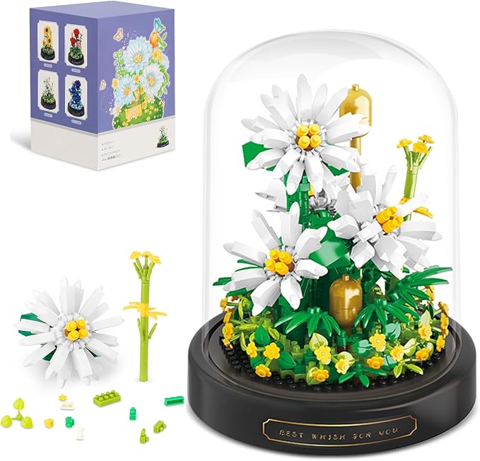 QLT QIAOLETONG Flower Bouquet Building Set 490 PCS White Daisy Mini Building Blocks Kit for Adults Flower Botanical Collection for Home Decor Mother's Day for Mom