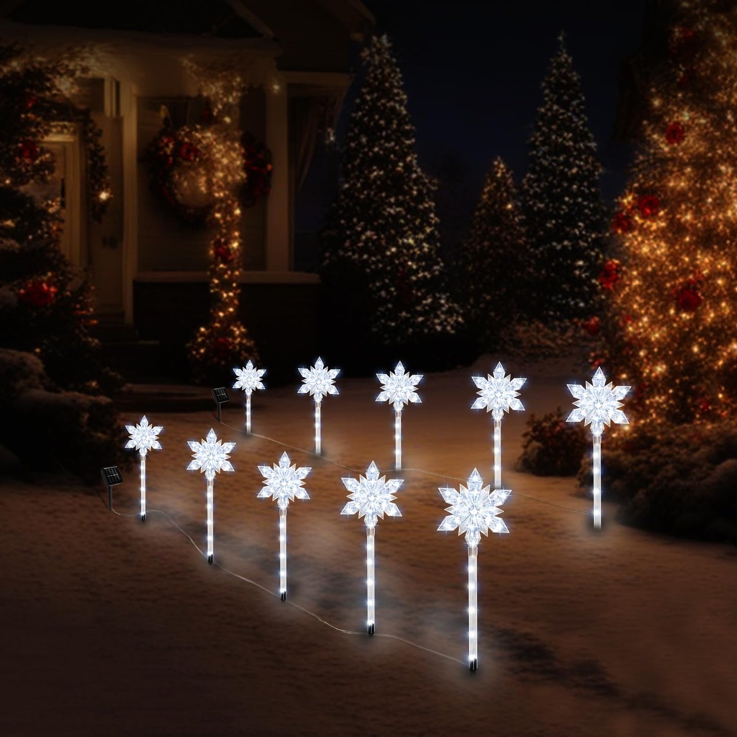 VOGVOG Snowflake Solar Christmas Pathway Lights, Set of 5 LED Outdoor Stake Lights, Waterproof Christmas Decorations for Garden, Yard, Lawn, Walkway, Patio Decor (Cold, 5pcs)