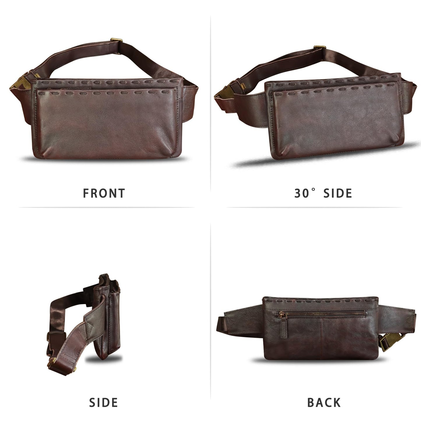 Genuine Leather Waist Bag Fanny Packs Hip Bag for Women and Men Real Leather Small Fanny Bag Sling Bag Crossbody Bags Chest Purses (Coffee)