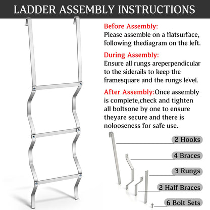 Shimeyao Egress Window Well Ladder 3 Step, Aluminum Basement Escape Ladder 14" W x 50" H with Hook, 300lbs Capacity for Emergency Home Safety
