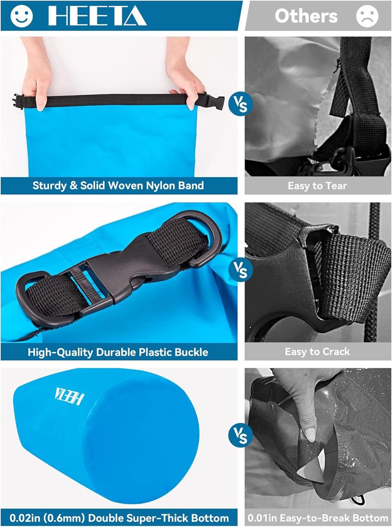 Waterproof Dry Bag - Lightweight Roll Top Storage Backpack with Emergency Whistle | 5L/10L/20L/30L/40L for Travel, Kayaking, Camping