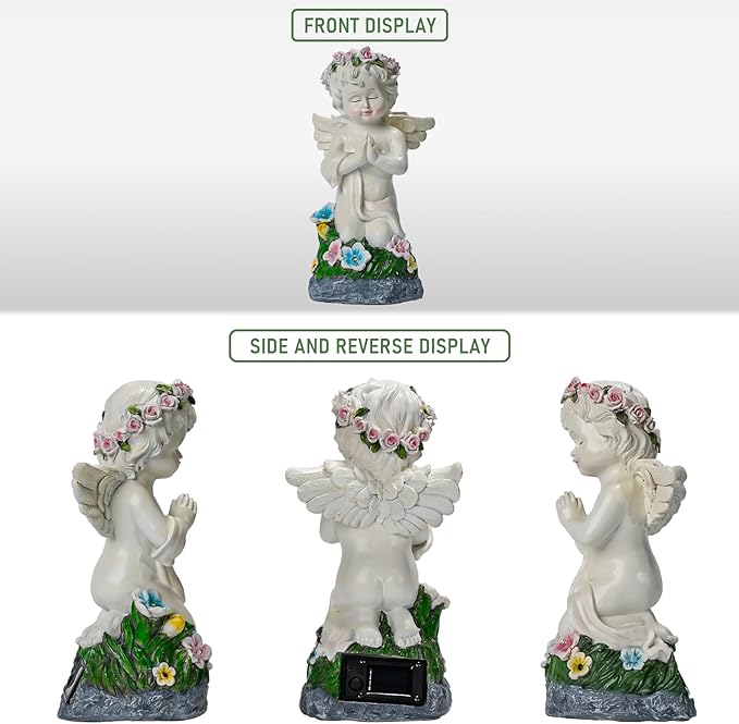 Angel Garden Decor Solar Angel Figurines with Flower Lights Birthday Gifts for Women Angel Statue for Patio Lawn Yard Balcony Home Decor