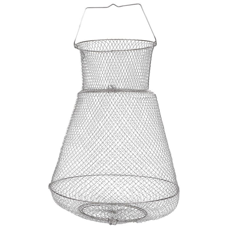 Extra Large Wire Fish Basket, 28X18 inches Fishing Net Cage Collapsible, Crabs Basket Trap Holder for Live Caught Fish, for Seawater, River, and Boat Fishing, Stainless Steel Galvanized, Silver