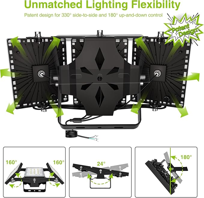 2 Pack LED Flood Lights Outdoor, STASUN 150W 15000lm 6000K Daylight White IP66 Waterproof, Commercial Parking Lot Lights, 3 Heads for Yard Street Stadium Outdoor Area Floodlight Bright Security Lights