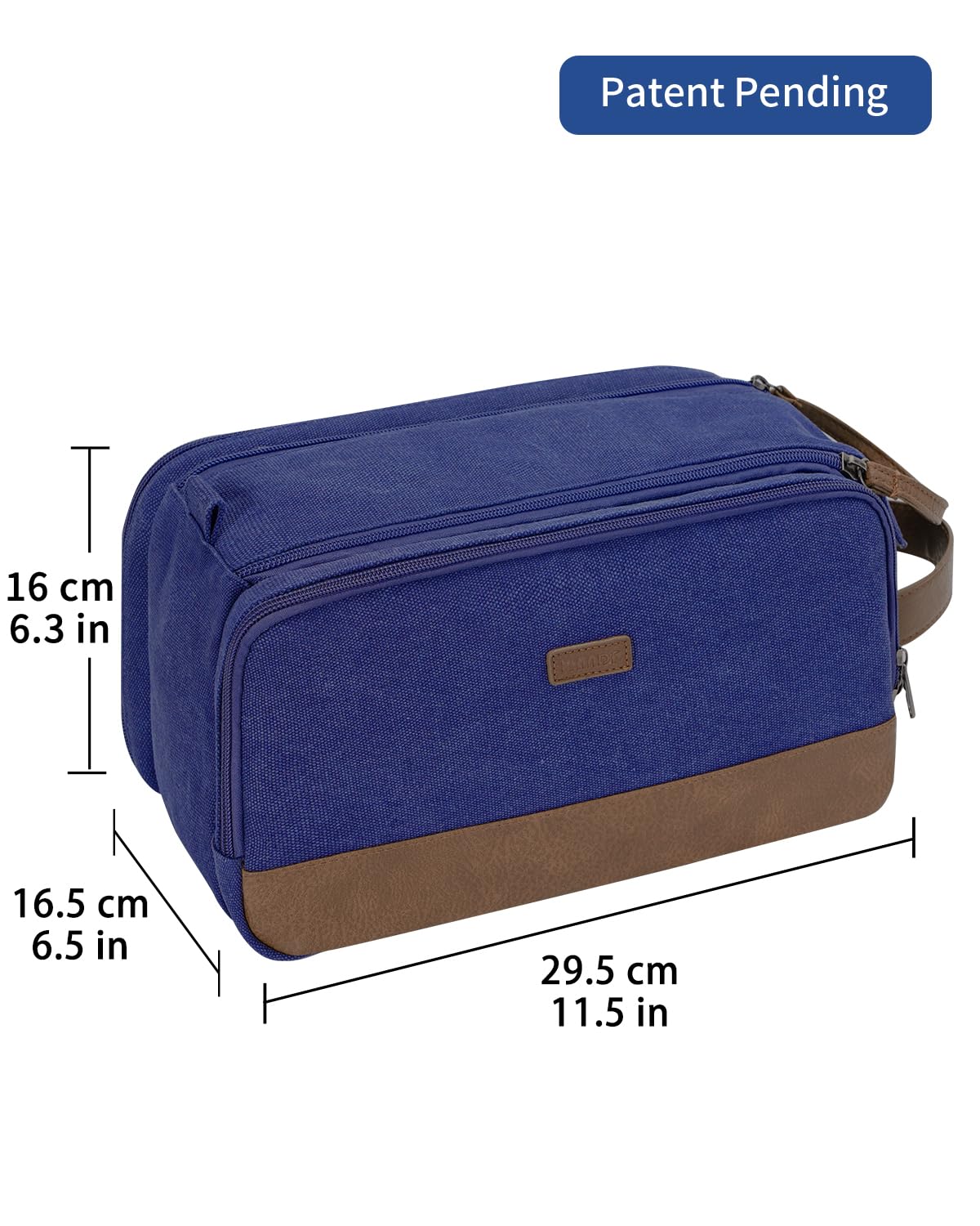 WANDF Toiletry Bag for Men Travel Toiletry Organizer Canvas and Leather Dopp Kit Water-Resistant Shaving Bag for Travel Accessories (Blue, Large)