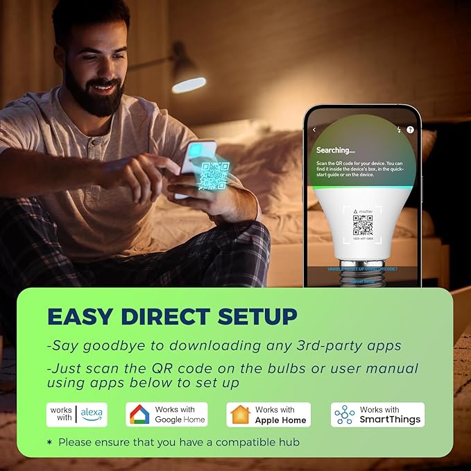 Lightinginside Matter Smart Light Bulbs 100W Equiv, Compatible with Alexa/Apple Home/Siri/Google Home/SmartThings, A19 E26 WiFi RGBCW Color Changing Light Bulb, 11W 1350LM, 2.4G WiFi, ETL Listed, 4PCS