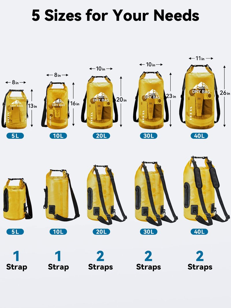 HEETA Dry Bag Waterproof for Women Men, Roll Top Lightweight Dry Storage Bag Backpack with Phone Case for Travel Swimming Boating Kayaking Paddle Board Camping Beach Accessories (Yellow, 10L)
