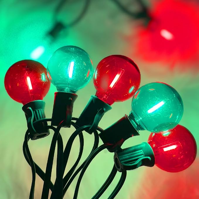 25Ft LED Christmas Outdoor String Lights, G40 Globe Lights with 27 0.6W Clear Multicolor Bulbs, Vintage Christmas Lights for Holiday Party Backyard Wedding Garden Patio Porch Decor, Green Wire