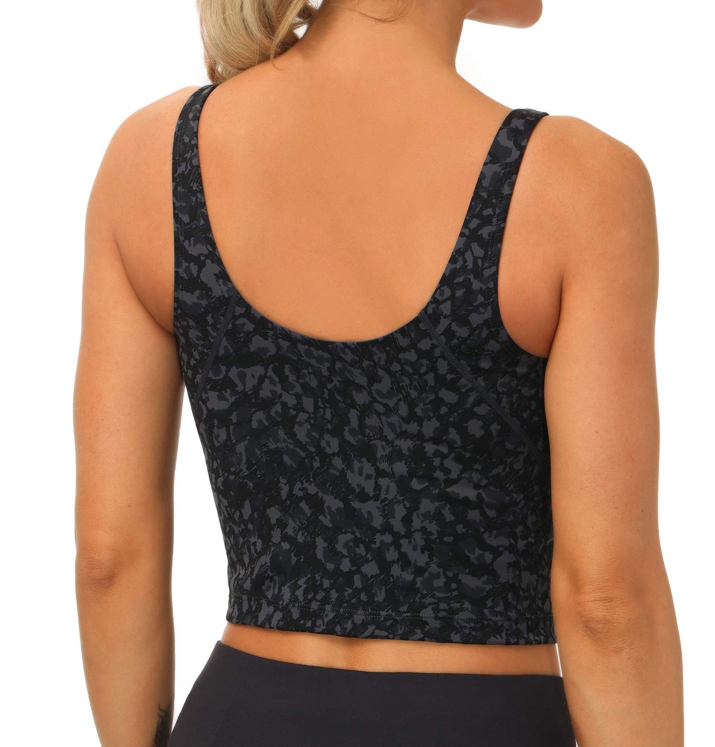 THE GYM PEOPLE Womens Longline Sports Bra Wirefree Padded Medium Support Yoga Bras Gym Running Workout Tank Tops (Graffiti, Medium)