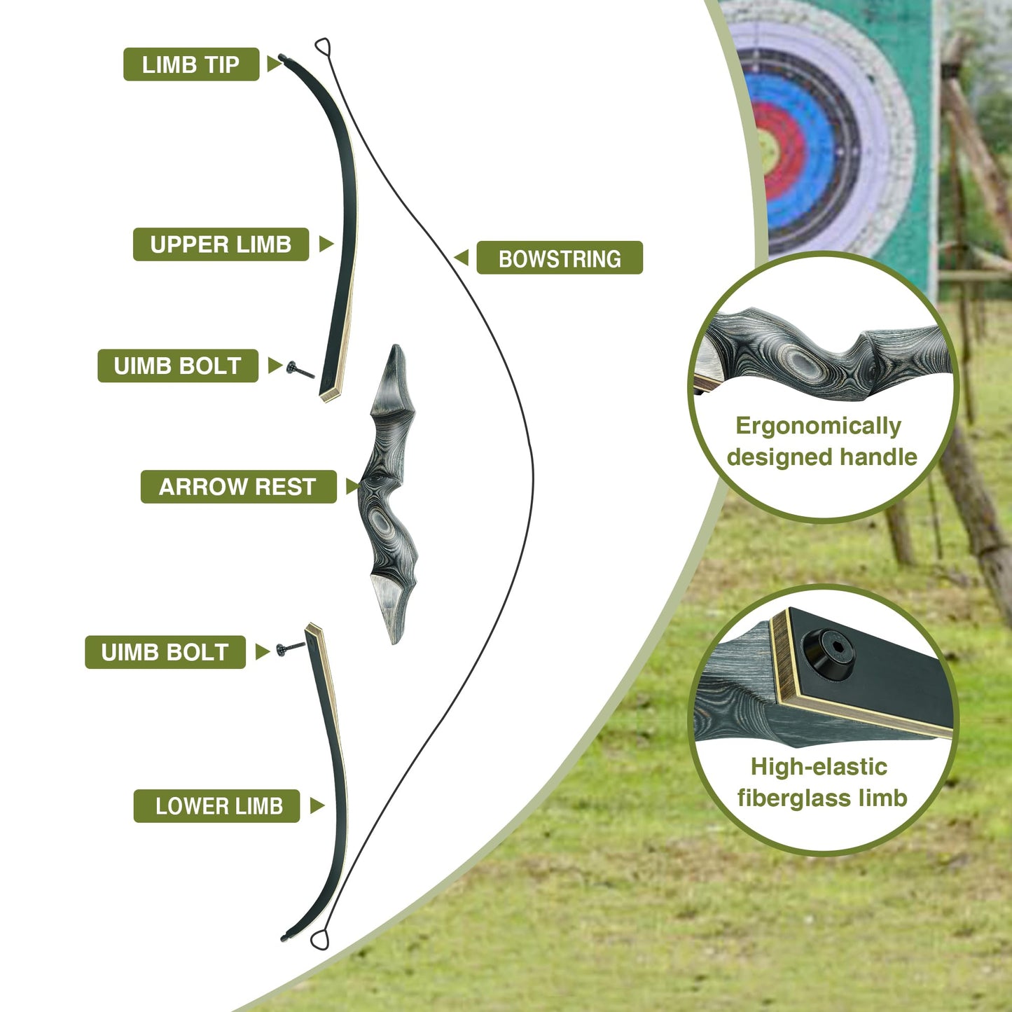 Black Hunter Takedown Recurve Bow 35lbs & Black Hunter Original Takedown Recurve Bow Limbs Replacement 30lbs, Right Hand