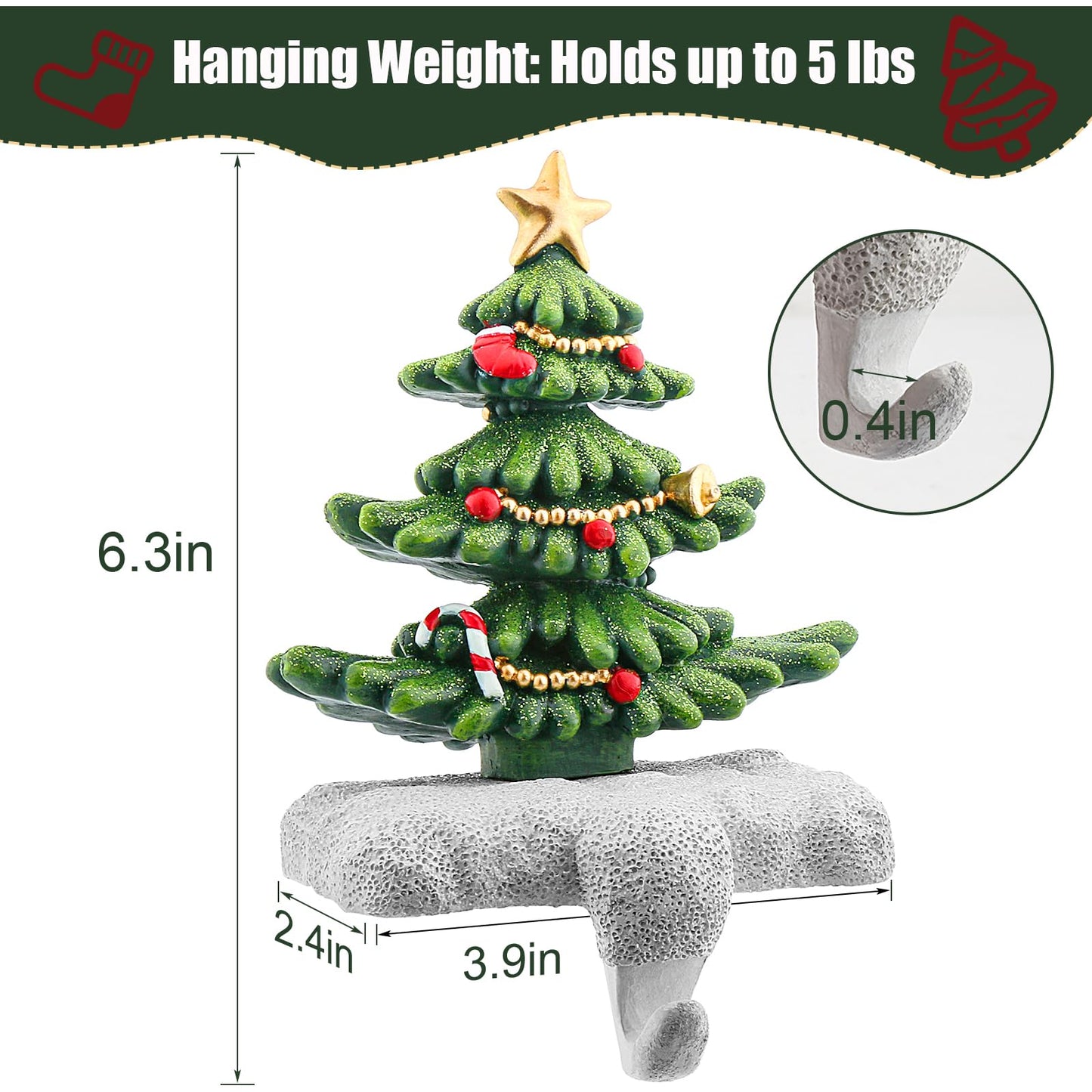 ehuoyan Christmas Stocking Holder Set of 2 with Glitter for Mantel Resin Stocking Hooks Fireplace Decor Sparkling Holiday Centerpiece Durable Indoor Christmas Gift