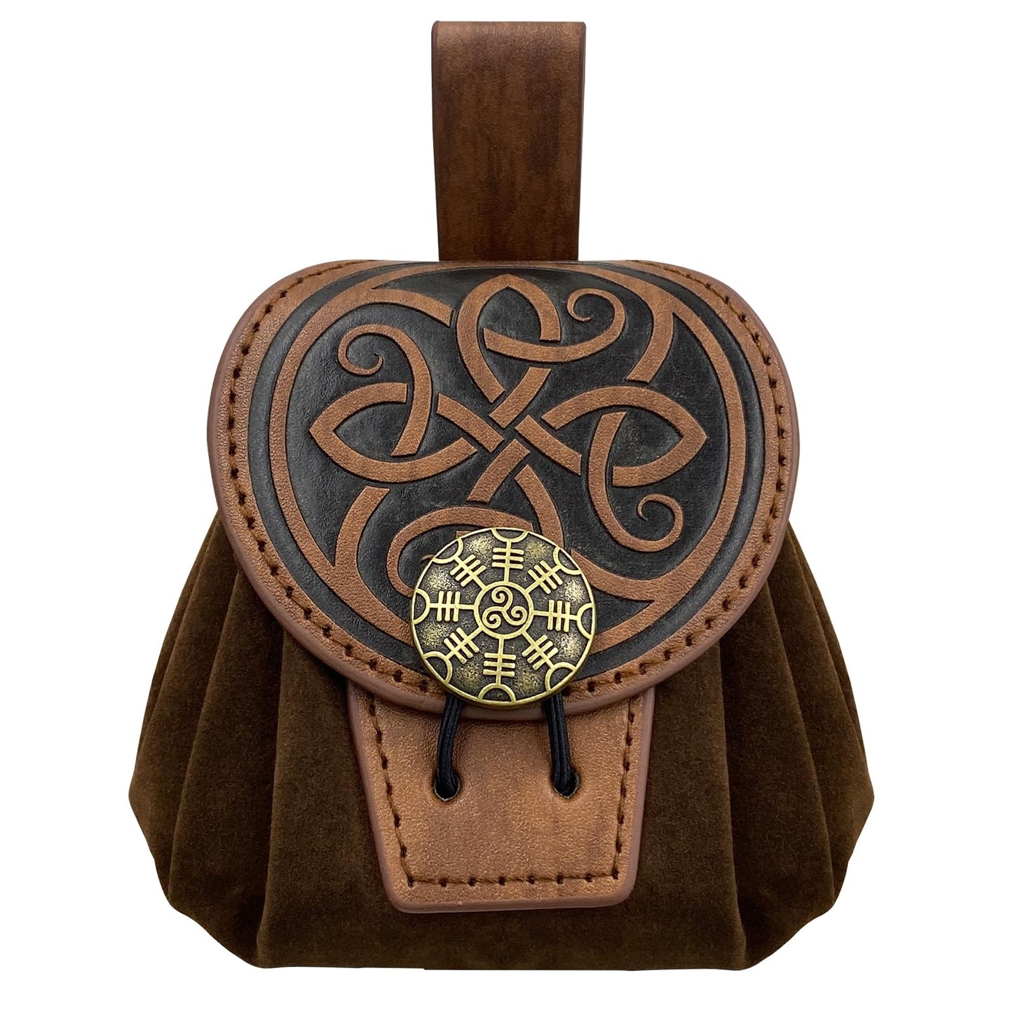 HiiFeuer Medieval Embossed Faux Leather Belt Pouch, Retro Renaissance Portable Belt Bag Coin Purse Dice Bag for LARP Ren Faire (Brown B)