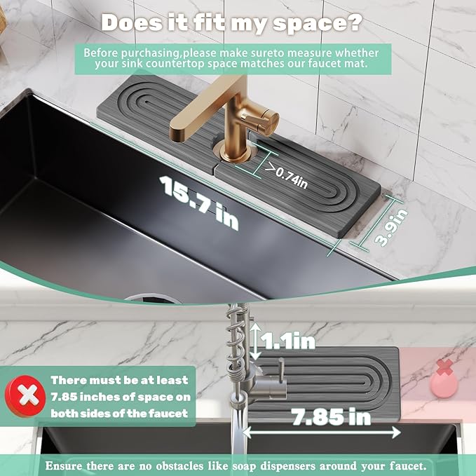 15.7'' Long Stone Faucet Mat for Kitchen Sink-Diatomite Quick Dry Kitchen Sink