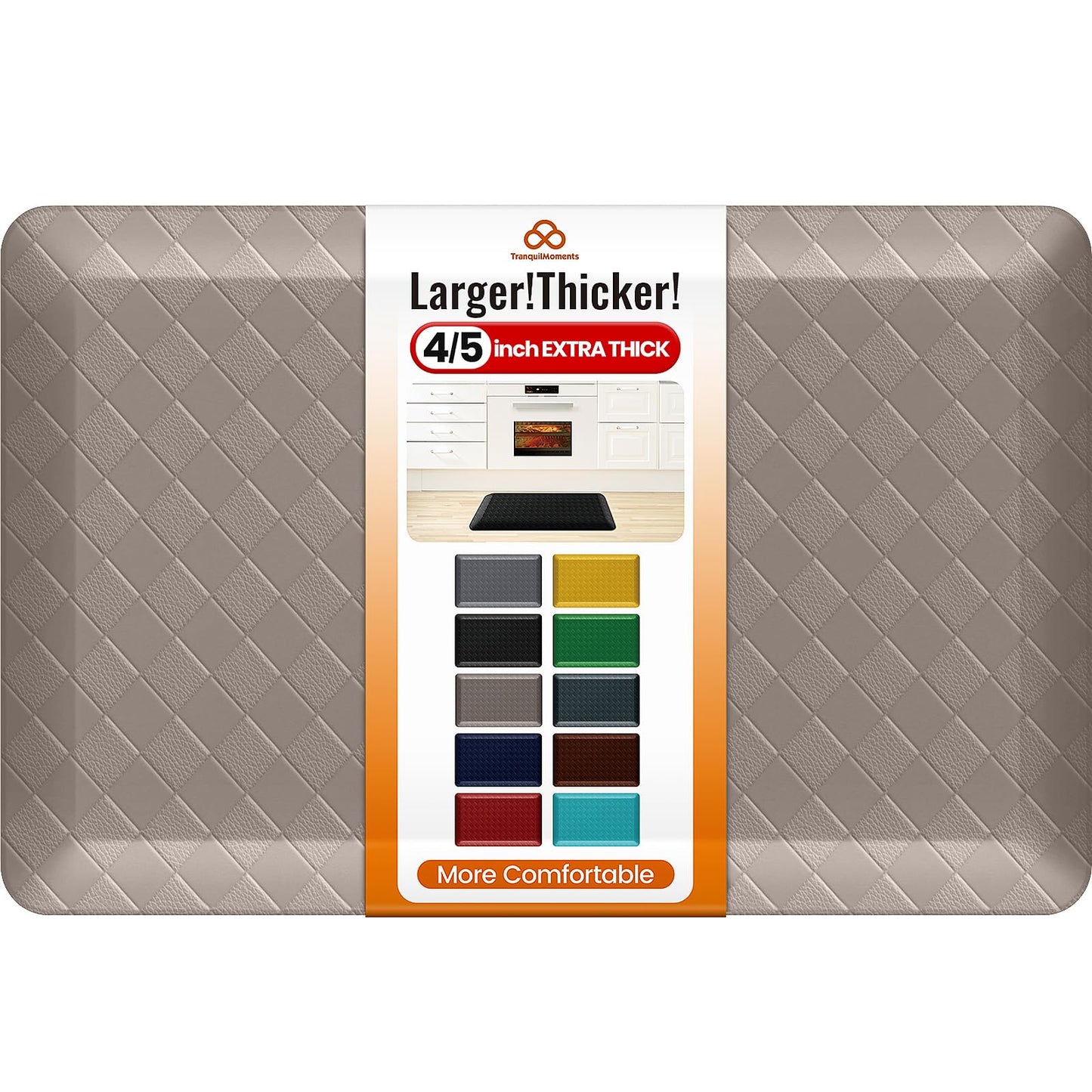 TranquilMoments 4/5 Inch Extra Thick Kitchen Mats for Floor,Non Slip Anti Fatigue Kitchen Rugs,Waterproof Stain Resistant Sink Mat,Cushioned Standing and Comfort Mats for Office (17"x24" Khaki)