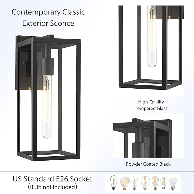 Bestshared Outdoor Wall Sconce Lights,Exterior Wall Lighting Fixtures with Clear Glass, Anti-Rust Modern Black Outside Lantern Lamp for House Front Porch Doorway Patio (Black, 15"-3 Pack)