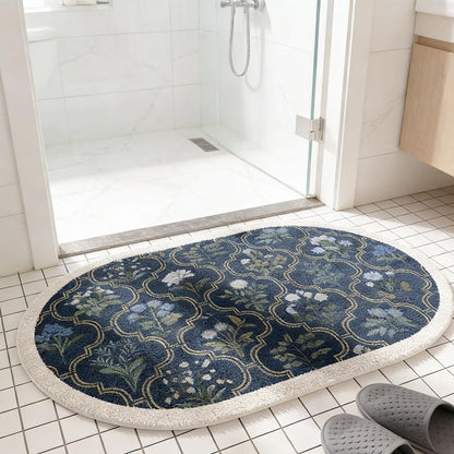 gdmgdr Spring Floral Bathroom Rug 32" x 20" Wild Flowers Bathroom Mat Boho Floral Bath Rug (Oval, Blue)