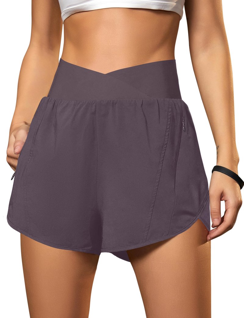 Blooming Jelly Women's Workout Shorts Athletic Running Elastic High Waisted Black Gym Yoga Shorts with Zipper Pockets (Coffee,Medium)