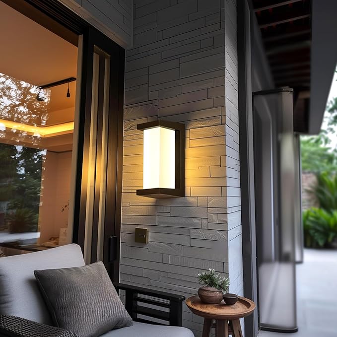 Black Outdoor Light Fixtures Wall Mount, IP65 Waterproof Porch Lights Outdoor Wall Sconce, 2 Pack Rectangular Modern Exterior Lighting Fixtures for House Front Door,3-Color Temperature