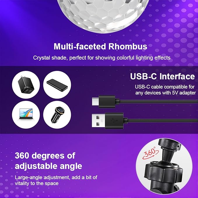 Rechargeable Disco Ball Lights Party Lights, Disco Ball Light Strobe Light Sound Activated LED Light Multicolor for Kids Home Car Room Dance Birthday Karaoke Halloween Christmas Club -2 Packs