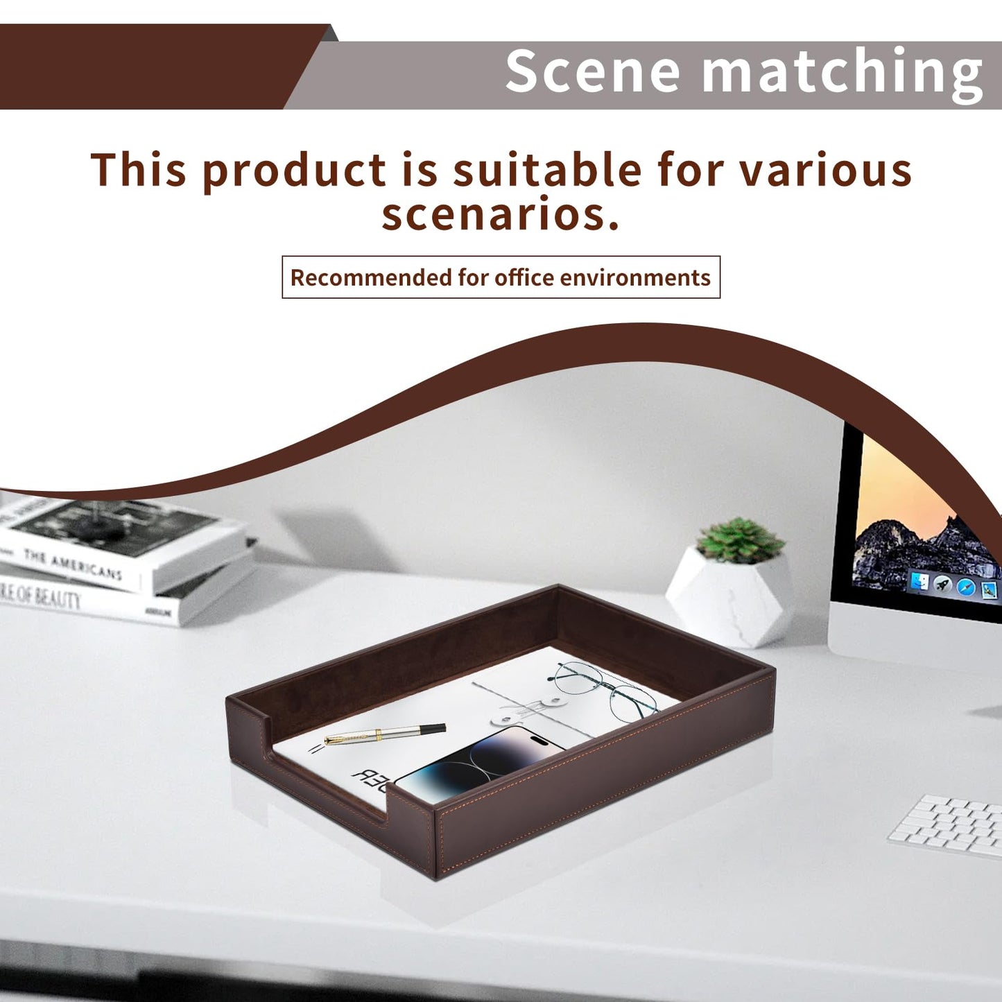 RHCSZ PU Leather Letter Tray - Load Documents Trays Front for Office Desktop Organizer - Desk Magazine, File, A4 Paper Holder - Paper Document File Holder Drak Brown (Drak Brown, A4-Tray)