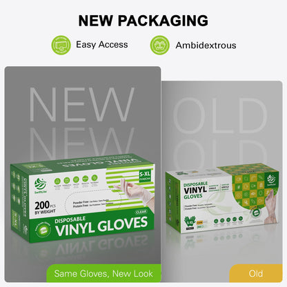SWIFTLITE Disposable Vinyl Gloves, Food Safe, Latex-Free Powder-Free Clear Plastic Gloves for Cooking, House Clean, Food Prep (200, Medium)
