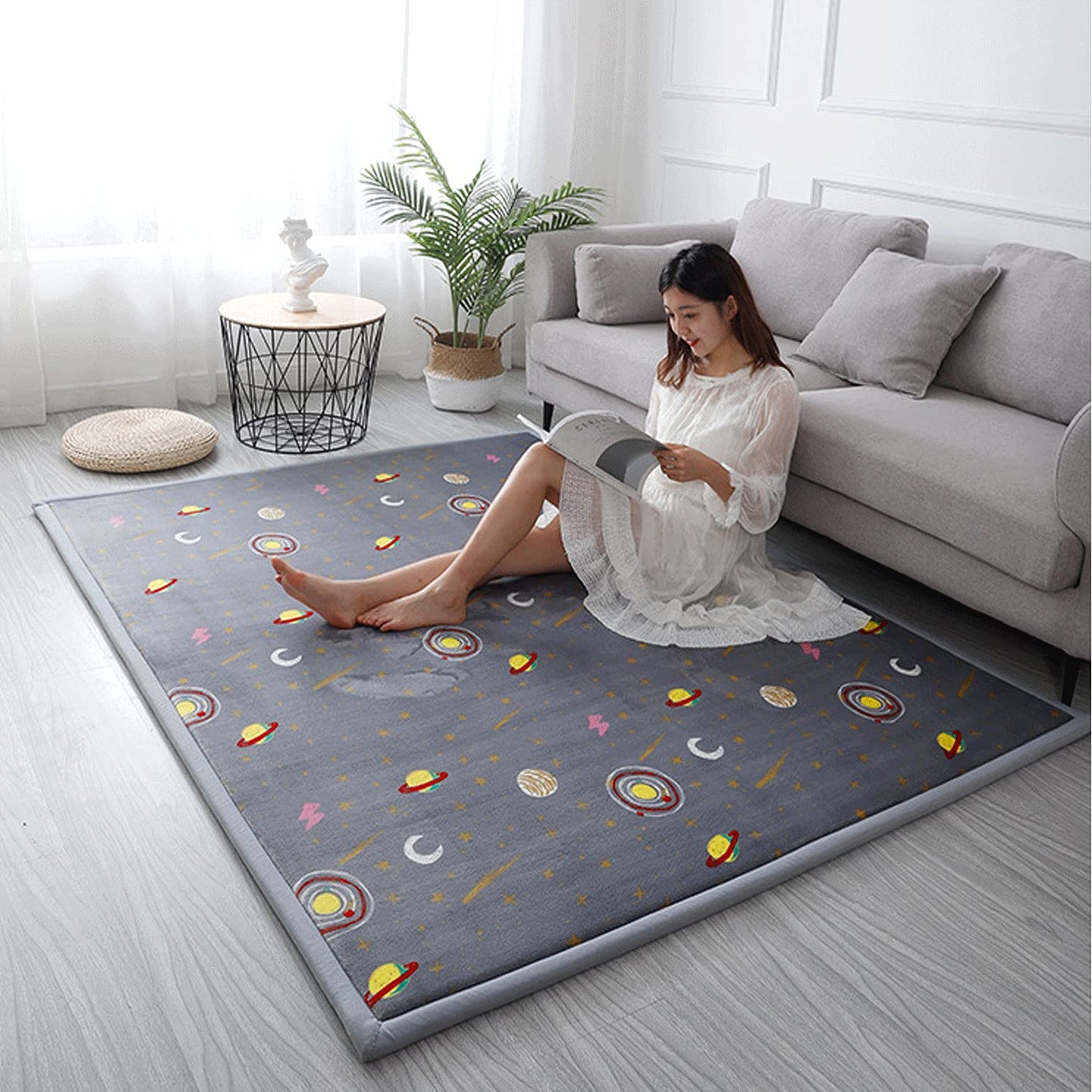 Loartee Coral Velvet Area Rug - 1" Thick Memory Foam Play Mat, Washable Carpet, Home Decor for Living Room, Bedroom, Astral Gray, 4'3"x6'3"