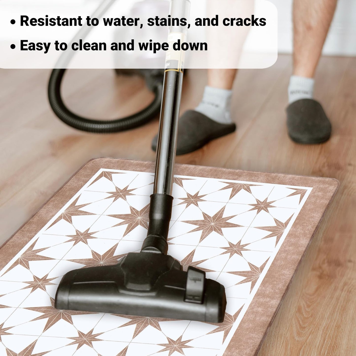 OnesCosy Anti Fatigue Kitchen Mat Set of 2, Beige Kitchen Floor Mat, Cushioned Kitchen Rug, Non Slip Comfort Standing Mat for Floor, Tan Star Tile, 17.3"x27.6"+17.3" x47.2