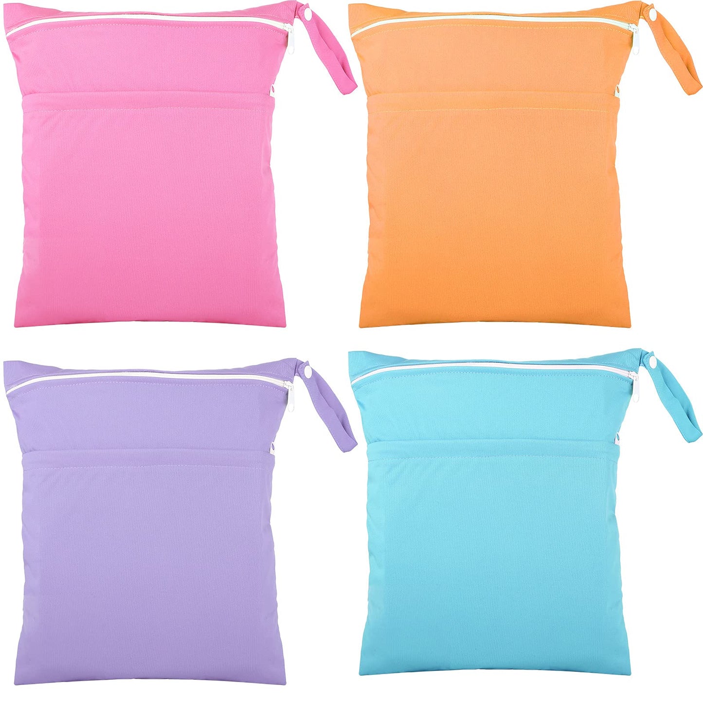 Shappy 4 Pcs Wet Dry Bag for Baby Cloth Diapers Waterproof Wet Bag Washable Travel Reusable with 2 Pocket for Swimsuits for Yoga Gym Travel Beach Pool(Blue, Purple, Pink, Orange)