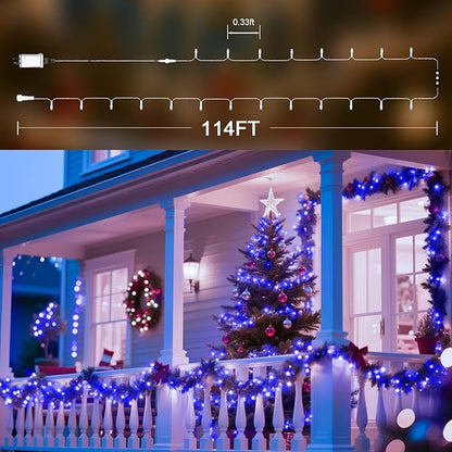 114 FT 350 LED String Lights Outdoor Indoor, Christams String Lights Waterproof 8 Modes & Timer, Fairy Lights Plug in for Bedroom, Weeding, Patio, Party, Holiday,Christmas Decor（Blue）