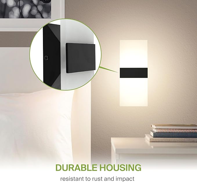 ASD 14 Inch LED Indoor Wall Sconce - Modern Interior 24W 120V 2700K-5000K Adjustable Dimmable Wall Mounted Light Fixtures, Acrylic Glass Wall Lights for Stairway, Hallway - ETL, Matte Black 2 Pack