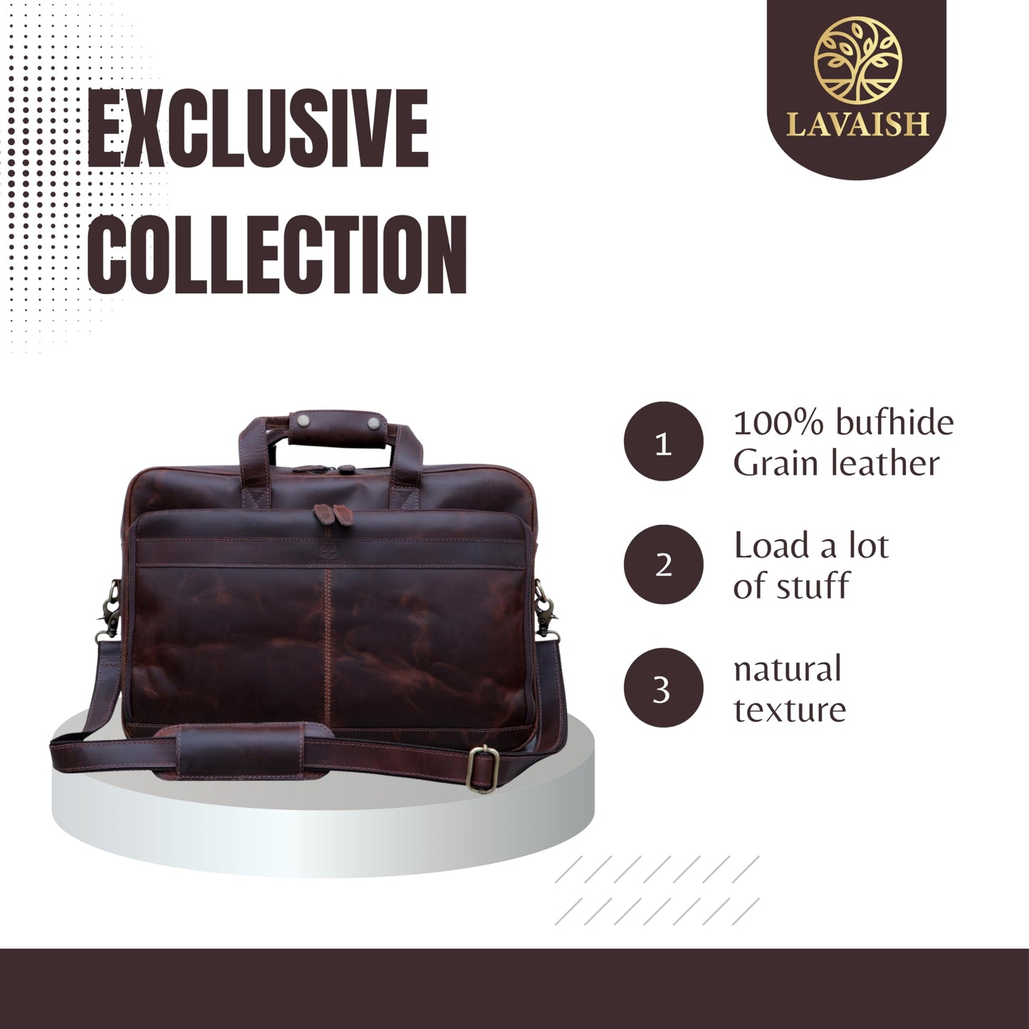 LAVAISH Full-Grain Leather Briefcase for Men & Women – 17 Inch Laptop Bag with Computer Compartment – Premium Leather Office Satchel, Business Messenger Bag, Work Bag for Professionals (Dark Brown)