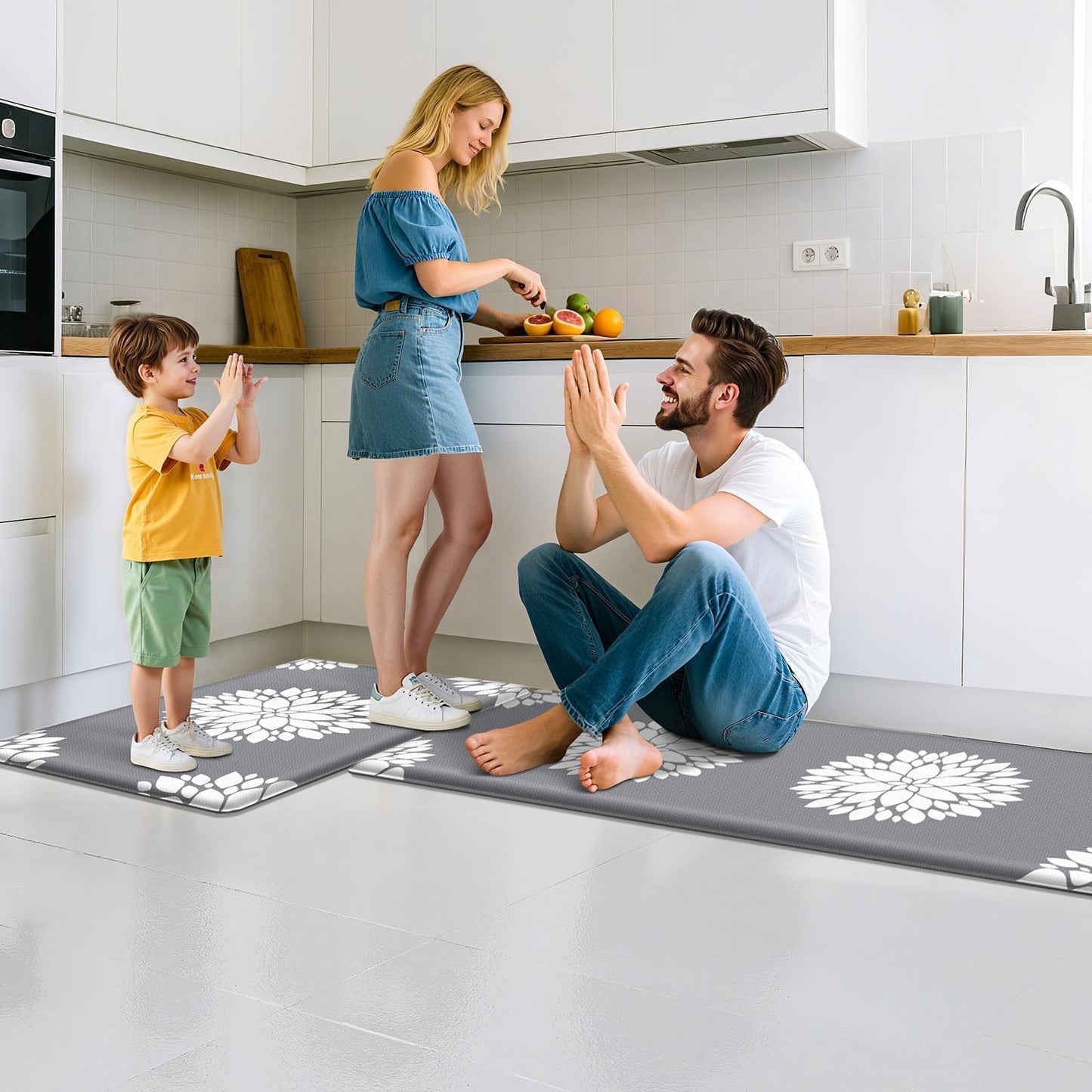 DailyCuddles Kitchen Mats for Floor [2PCS], Soft Anti Fatigue Kitchen Rugs for Home, Water Resistant Cushioned Standing Desk Mats, Non-slip Comfort Mat for Floor, Kitchen, Office, Sink, Laundry (Grey)